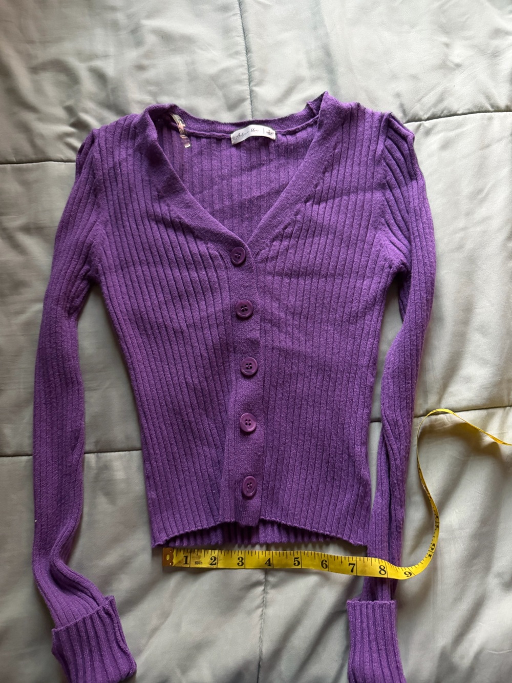 Women's Purple Ribbed Button-Front Sweater - Picture 3 of 4